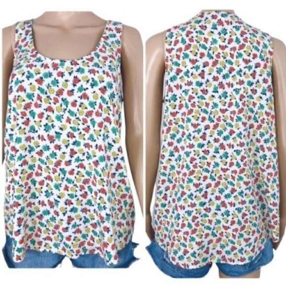 J. Crew Mercantile Carmie Natural Poppy Sleeveless Top Size Small